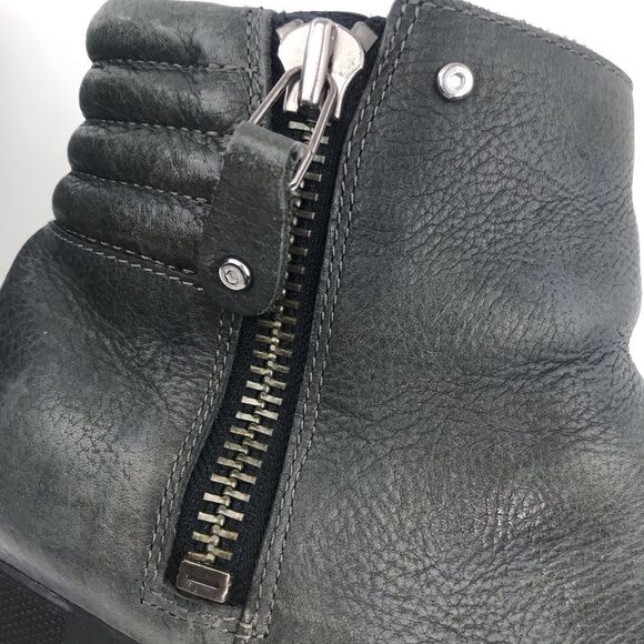 Sorel DANICA Gray Leather Zip Side Block Heel Chunky Moto Style Ankle Boots - Picture 10 of 16